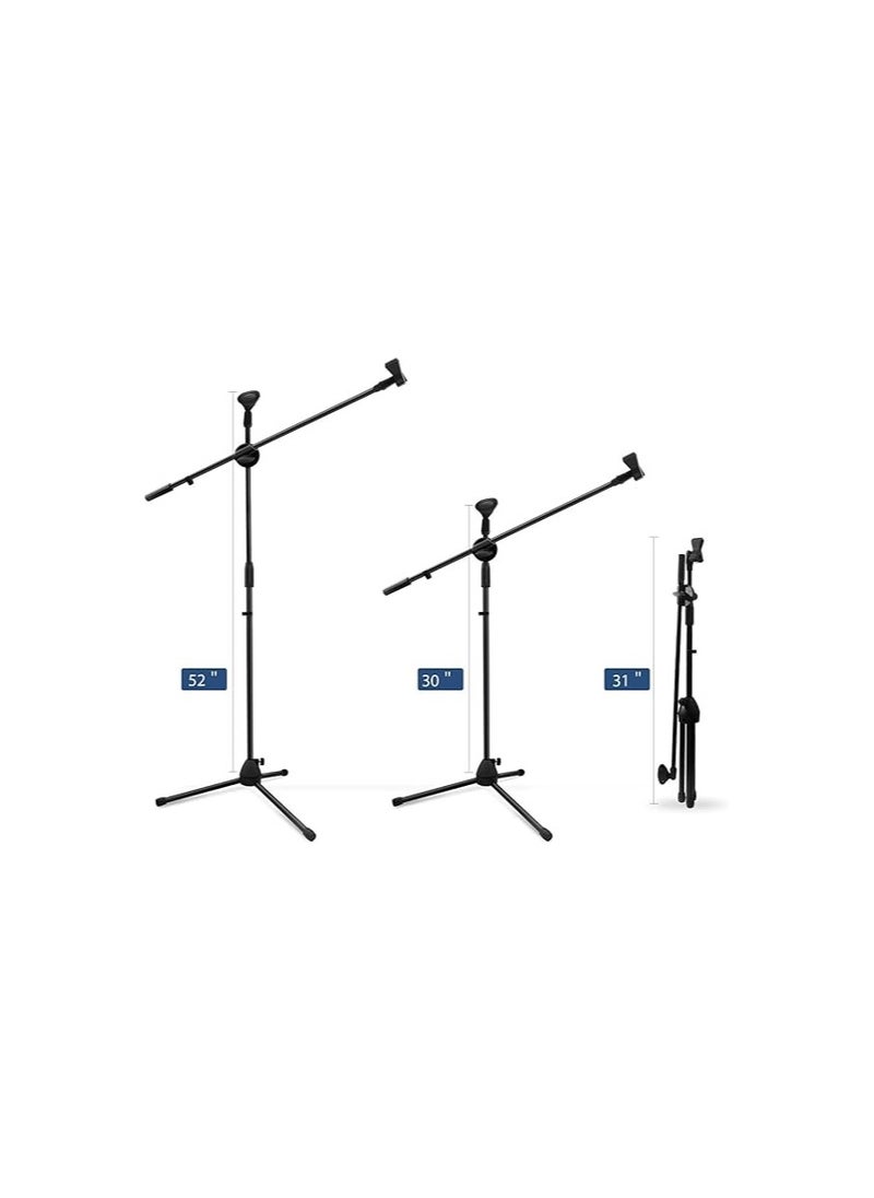 Ohuhu - Microphone Stand, Tripod Mic Stand Boom With Mic Clips, Height Adjustable, Light Weight, Black - Image 1