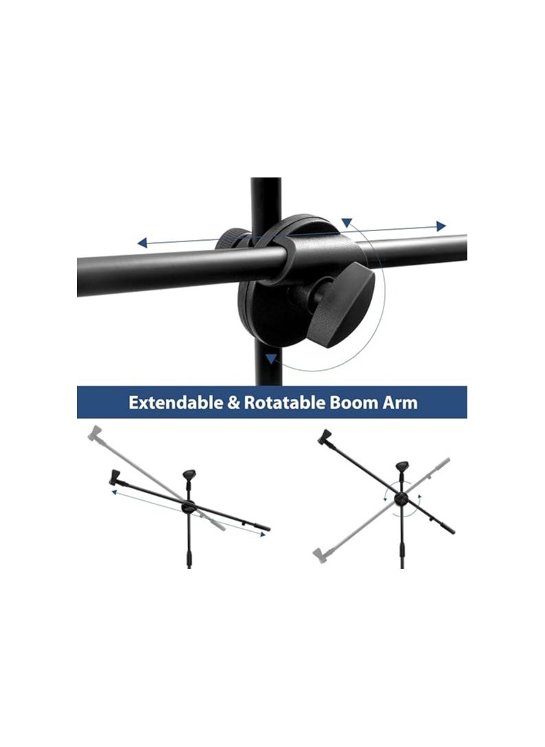 Ohuhu - Microphone Stand, Tripod Mic Stand Boom With Mic Clips, Height Adjustable, Light Weight, Black - Image 1