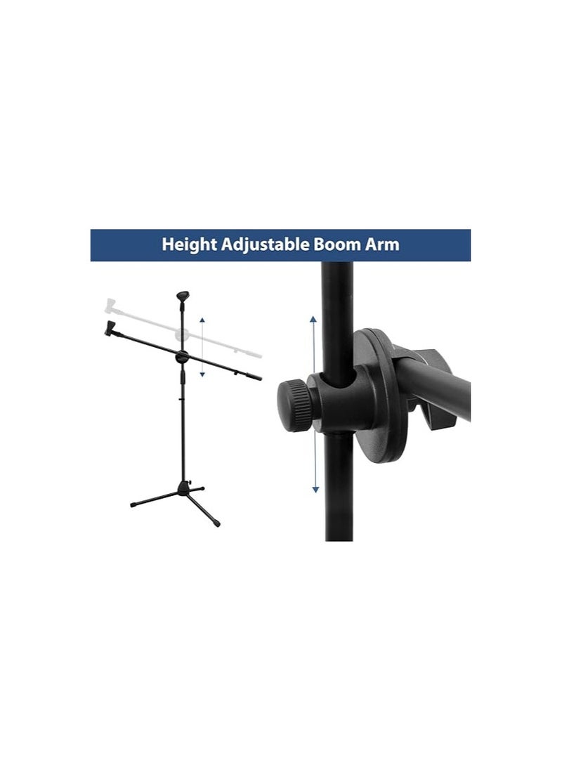 Ohuhu - Microphone Stand, Tripod Mic Stand Boom With Mic Clips, Height Adjustable, Light Weight, Black - Image 1
