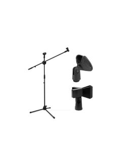 Ohuhu Microphone Stand, Tripod Mic Stand Boom With Mic Clips, Height Adjustable, Light Weight, Black  - Image 1