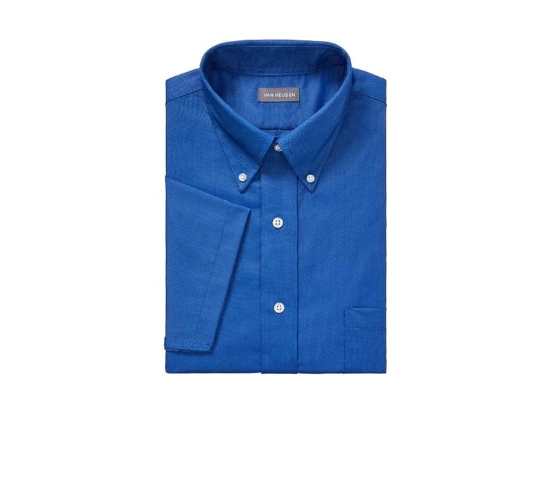 Van Heusen Men's Short Sleeve Dress Shirt Regular Fit Oxford Solid, English Blue, 17.5"-18" Neck - Image 3