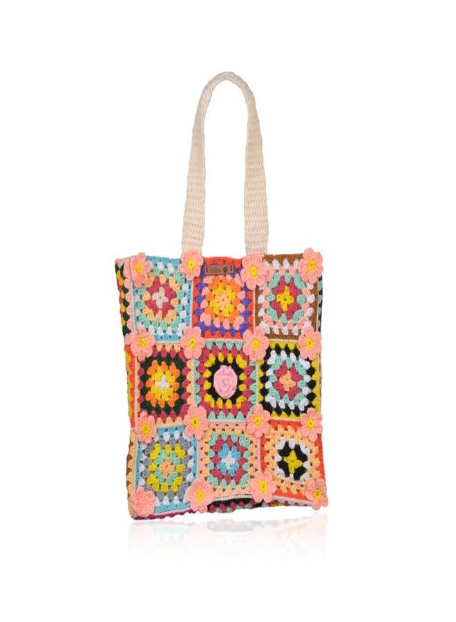 Sutra Handmade Wool Crochet Multicolor Granny Tote Bag | Boho Shoulder Purse | Eco-Friendly Reusable Tote Bag | Summer Beach Handbag for Women Girls - Image 1