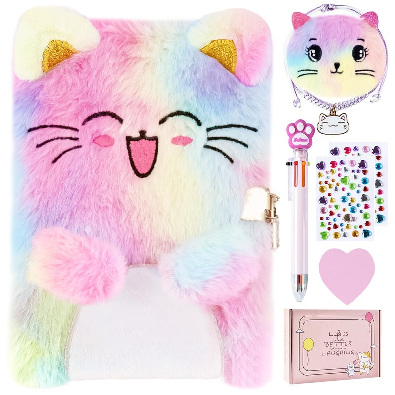 PJDRLLC Cat Diary with Lock Gift for 6 7 8 Year Old Girl Secret Diary Journal Notebook with Coin Purse Multicolored Pen Postit Notes Stickers Practical Gift for Birthday Christmas B Cute Cat - Image 2