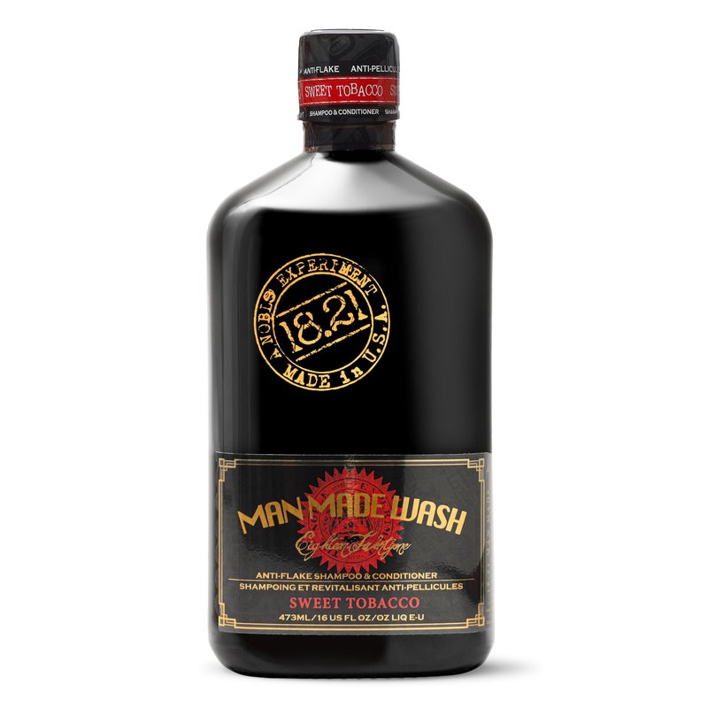 18.21 Man Made شامبو وبلسم 2 في 1 مضاد للتقشر 18.21 مصنوع للرجال بنكهة التبغ الحلو: تنظيف مرطب يساعد على فروة الرأس الجافة والحكة والتقشر - Image 1