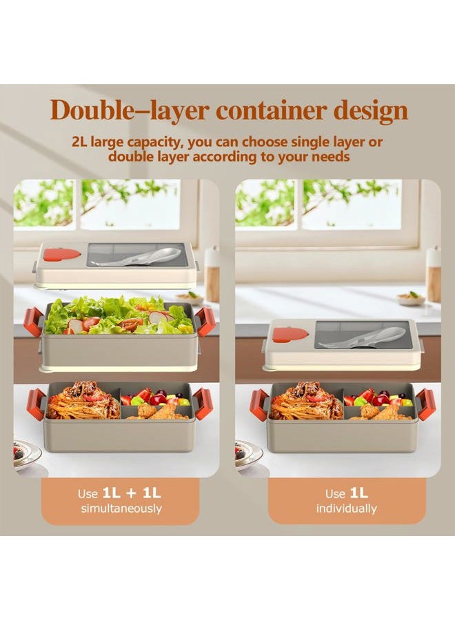 Sitlais Bento Box Adult Lunch Box – 2-Layer Stackable Lunch Container with Utensils & Insulated Bag, 67oz Large Capacity, Leakproof & Microwave Safe, BPA-Free Bento Lunch Box for Work, Gym, Outdoor (Khaki) - Image 2