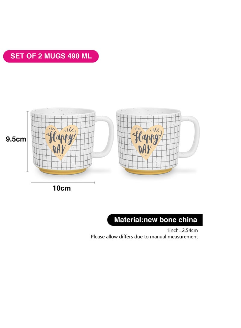 Fissman 2-Piece Mugs 490ml Happy Day Checked New Bone China - Image 3
