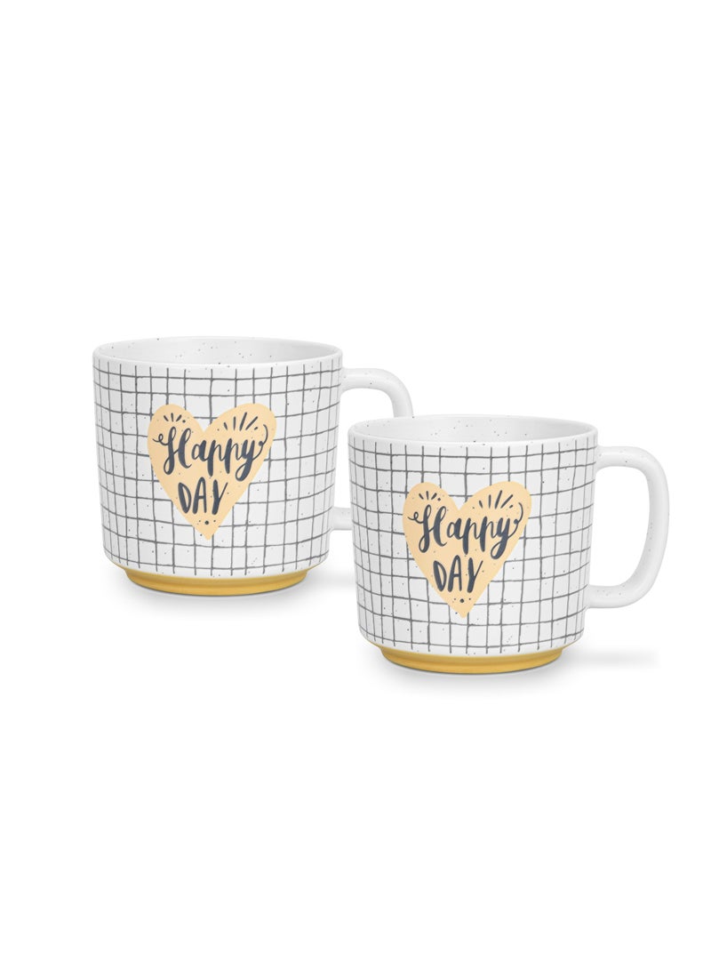 Fissman 2-Piece Mugs 490ml Happy Day Checked New Bone China - Image 4