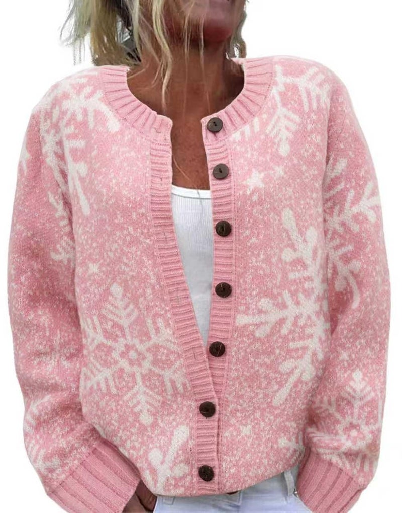 Beopjesk Women's Funny Fall Winter Long Sleeve Christmas Tree Elk Santa Claus Xmas Button Knit Cardigan Sweater Vintage Knitted Outerwear(25-Xmas-8,XL) - Image 1