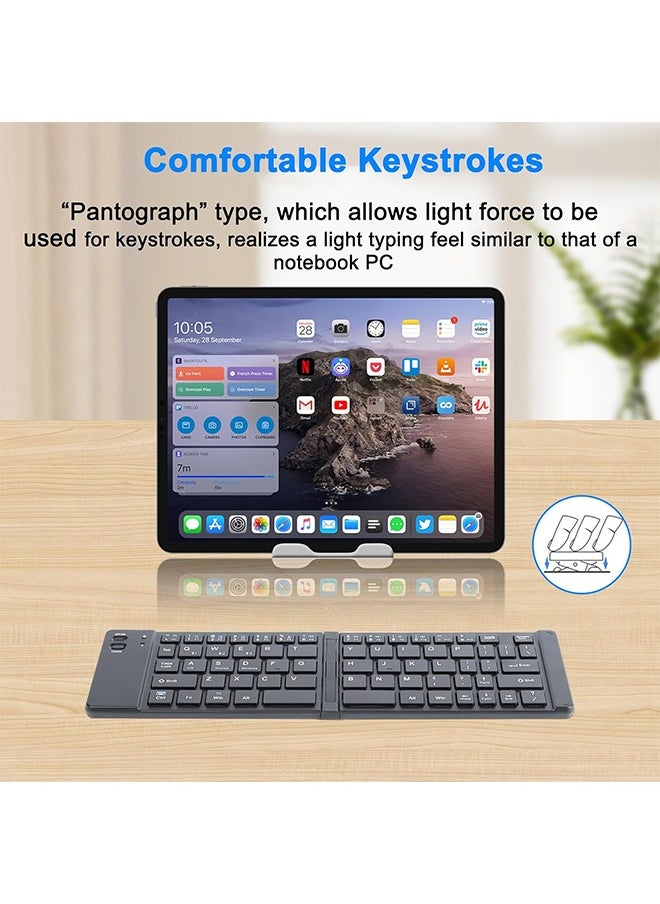 Lemon - Foldable Bluetooth Keyboard, Portable Ultra, Slim Multi Device Mini Wireless Keyboard, 66 Keys, Pocket Size, Rechargeable Keyboard, Tri-Mode Cordless Keyboard, for Laptop Tablet PC Windows iOS Android (Black) - Image 1