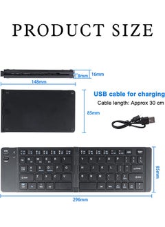Lemon Foldable Bluetooth Keyboard, Portable Ultra, Slim Multi Device Mini Wireless Keyboard, 66 Keys, Pocket Size, Rechargeable Keyboard, Tri-Mode Cordless Keyboard, for Laptop Tablet PC Windows iOS Android (Black)  - Image 2