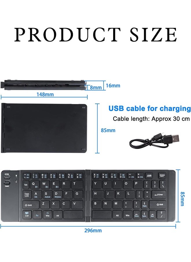 Lemon - Foldable Bluetooth Keyboard, Portable Ultra, Slim Multi Device Mini Wireless Keyboard, 66 Keys, Pocket Size, Rechargeable Keyboard, Tri-Mode Cordless Keyboard, for Laptop Tablet PC Windows iOS Android (Black) - Image 1