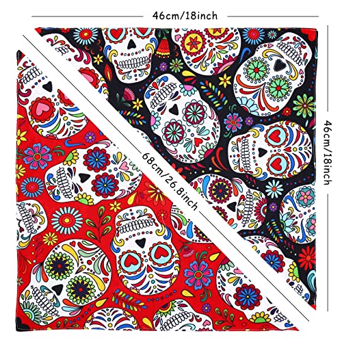 Whaline Mexican Dog Bandana Floral Skull Pet Bandana Red Black Skeleton Dog Bibs Cinco De Mayo Fiesta Pet Scarf DoubleSided Pets Neckerchief for Day of The Dead Small Medium Large Cat Dog 2 Pcs - Image 3