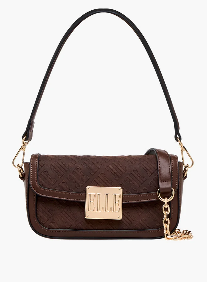 ELLE Monogram Embossed Shoulder Bag with Detachable Chain Strap