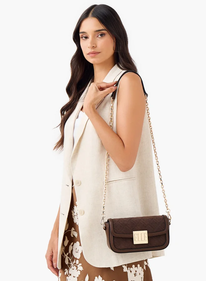 ELLE Monogram Embossed Shoulder Bag with Detachable Chain Strap