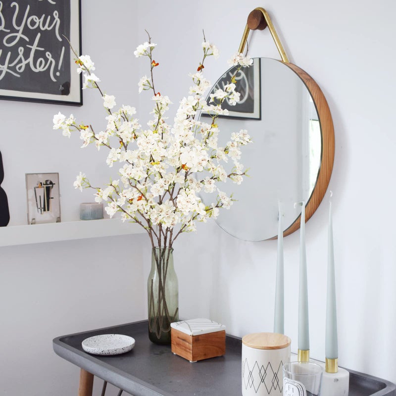 obbsie 4pcs Artificial Cherry Blossom Flower Branches, 39.4" Fake Silk Pink Cherry Blossom Tree Stems Faux Cherry Flowers Vase Arrangements for Home Wedding Table Centerpieces Vase DIY Decor, White - Image 2