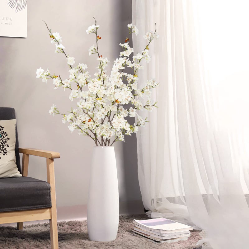 obbsie 4pcs Artificial Cherry Blossom Flower Branches, 39.4" Fake Silk Pink Cherry Blossom Tree Stems Faux Cherry Flowers Vase Arrangements for Home Wedding Table Centerpieces Vase DIY Decor, White - Image 4