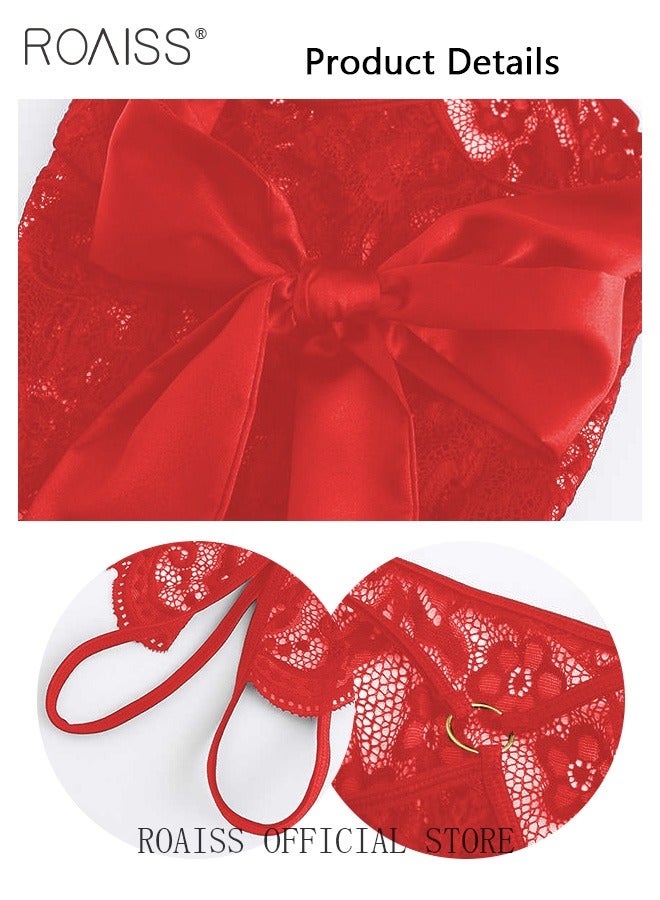 roaiss Sweet Lingerie Women Lace One-Piece Uniform Bowknot Sleepwear - Image 2