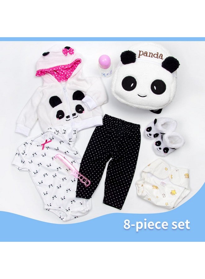 Pedolltree 8 Pcs Reborn Baby Girl Doll Clothes Panda Outfits Accesories For 20-23 Inch Reborn Doll Newborn Baby Girl With Backpack&Diaper  - Image 5