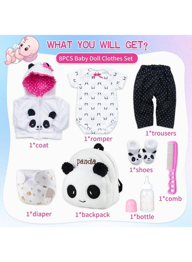 Pedolltree 8 Pcs Reborn Baby Girl Doll Clothes Panda Outfits Accesories For 20-23 Inch Reborn Doll Newborn Baby Girl With Backpack&Diaper  - Image 2
