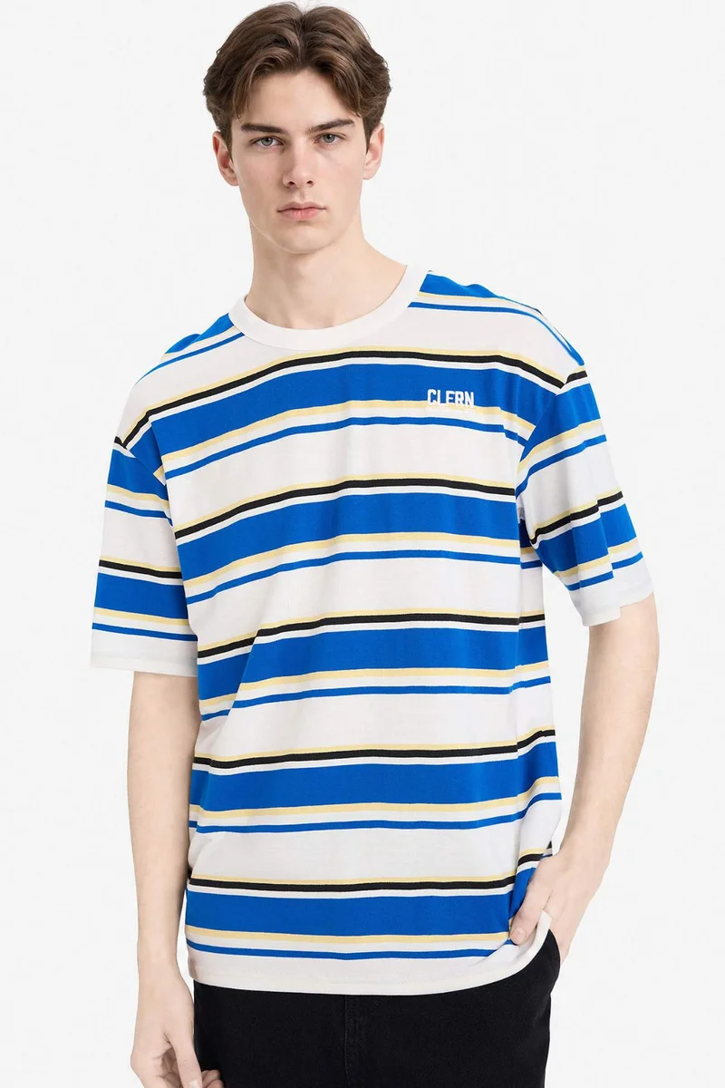 Defacto  Boxy Fit Printed Crew Neck Short Sleeve T-Shirt for Men | Best Price UAE