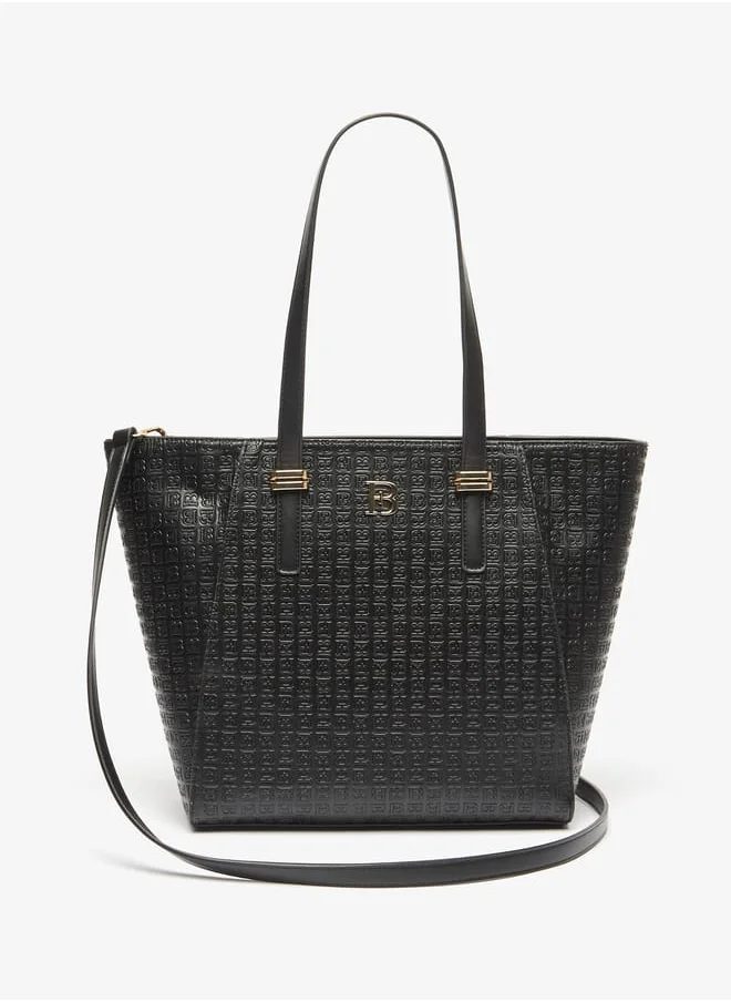 Flora Bella By Shoexpress Women Monogram Detail Tote Bag with Detachable Strap and Zip Closure