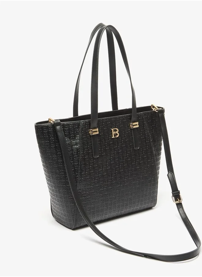 Flora Bella By Shoexpress Women Monogram Detail Tote Bag with Detachable Strap and Zip Closure