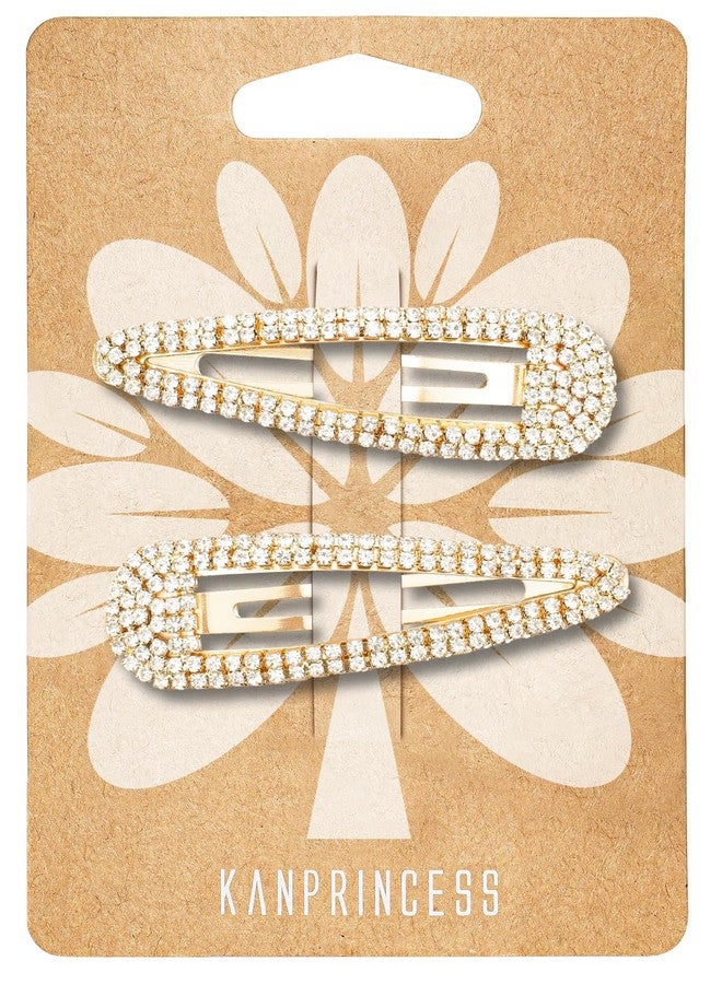 KANPRINCESS Hair Clip, 2Pcs 2.4Inch Rhinestone Hair Clips, Gold Hair Clips, Rhinestone Hair Accessories, Hair Barrettes for Women Girls Bridal, Wedding, Party, Prom - Image 1