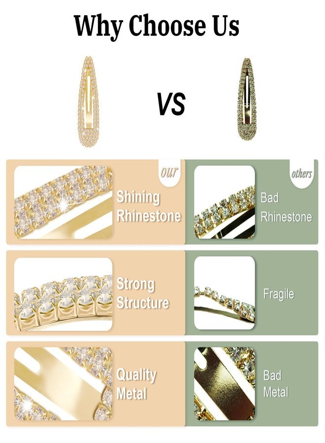 KANPRINCESS Hair Clip, 2Pcs 2.4Inch Rhinestone Hair Clips, Gold Hair Clips, Rhinestone Hair Accessories, Hair Barrettes for Women Girls Bridal, Wedding, Party, Prom - Image 3