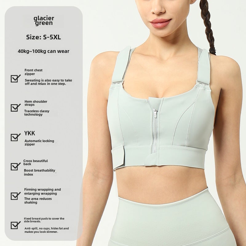 Generic High-Impact YKK Zip Sports Bra for Yoga Glacier Green