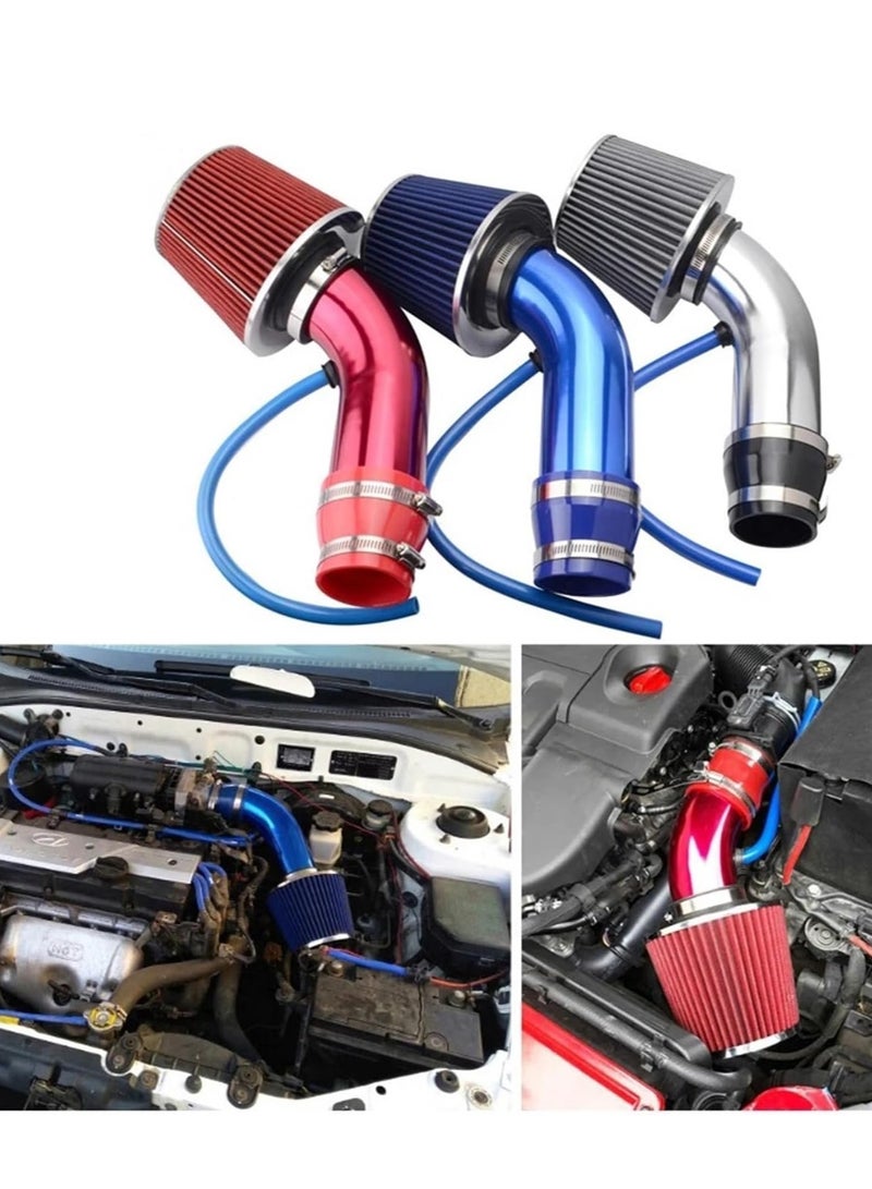 Generic Universal 76mm Car Racing Cold Air Intake System Turbo Induction Pipe Tube Kit Aluminum with Cone Air Filter Inlet(Blue)  - Image 2