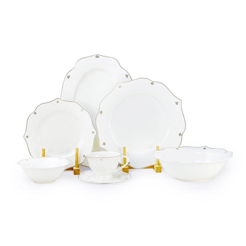 Shallow طقم عشاء شالو من كوزين آرت SAFY 32 قطعة من البورسلين الجديد لـ 6 أشخاص - أبيض مع حافة مطلية بالذهب، أدوات مائدة أنيقة للاستخدام اليومي، الاستضافة، رمضان، عيد والمناسبات الاحتفالية، أطباق، سلطانيات، طبق بيضاوي - Image 1