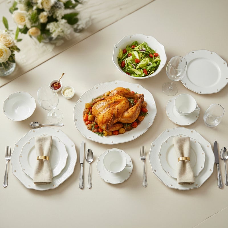 Shallow طقم عشاء شالو من كوزين آرت SAFY 32 قطعة من البورسلين الجديد لـ 6 أشخاص - أبيض مع حافة مطلية بالذهب، أدوات مائدة أنيقة للاستخدام اليومي، الاستضافة، رمضان، عيد والمناسبات الاحتفالية، أطباق، سلطانيات، طبق بيضاوي - Image 5