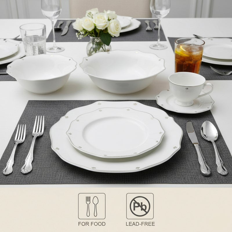 Shallow طقم عشاء شالو من كوزين آرت SAFY 32 قطعة من البورسلين الجديد لـ 6 أشخاص - أبيض مع حافة مطلية بالذهب، أدوات مائدة أنيقة للاستخدام اليومي، الاستضافة، رمضان، عيد والمناسبات الاحتفالية، أطباق، سلطانيات، طبق بيضاوي - Image 3