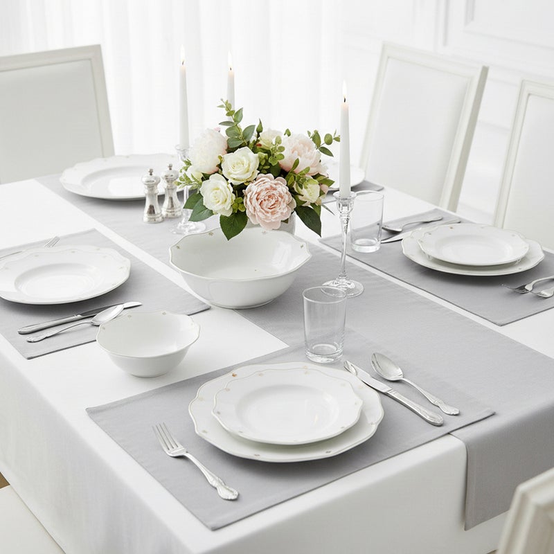 Shallow طقم عشاء شالو من كوزين آرت SAFY 32 قطعة من البورسلين الجديد لـ 6 أشخاص - أبيض مع حافة مطلية بالذهب، أدوات مائدة أنيقة للاستخدام اليومي، الاستضافة، رمضان، عيد والمناسبات الاحتفالية، أطباق، سلطانيات، طبق بيضاوي - Image 2