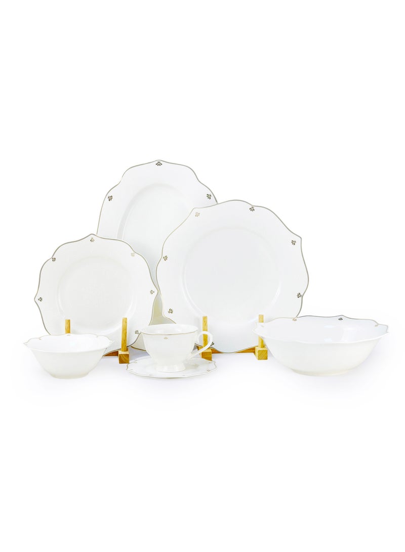 Shallow SAFY 32-Pc New Bone China Dinner Set for 6 People - White with Gold-Plated Border, Elegant Crockery for Daily Use,Hosting,Ramadan,Eid&Festive Dining,Plates,Bowls,Oval Plate,tea cup - Image 1