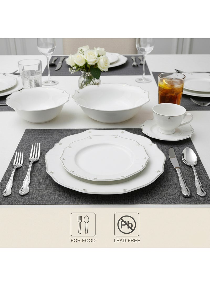 Shallow SAFY 32-Pc New Bone China Dinner Set for 6 People - White with Gold-Plated Border, Elegant Crockery for Daily Use,Hosting,Ramadan,Eid&Festive Dining,Plates,Bowls,Oval Plate,tea cup - Image 3