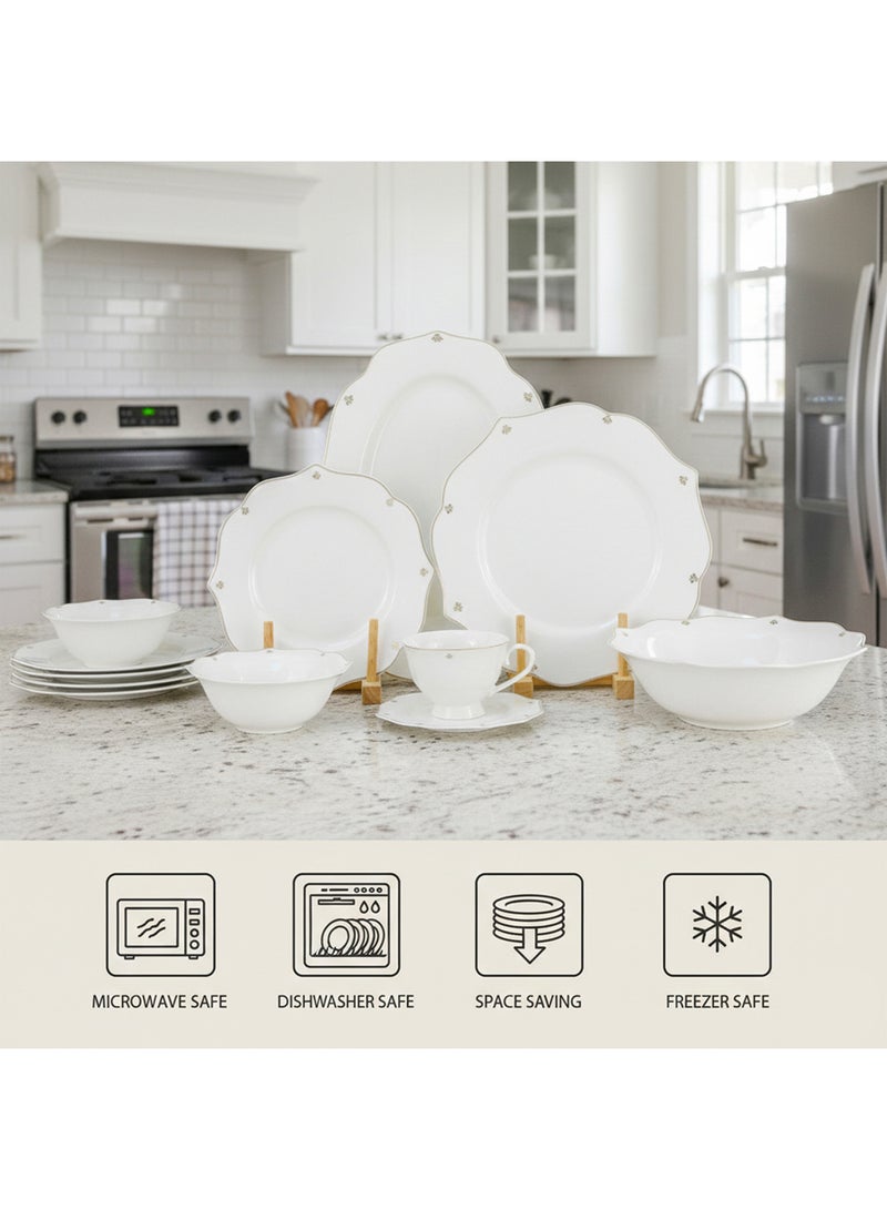 Shallow SAFY 32-Pc New Bone China Dinner Set for 6 People - White with Gold-Plated Border, Elegant Crockery for Daily Use,Hosting,Ramadan,Eid&Festive Dining,Plates,Bowls,Oval Plate,tea cup - Image 4