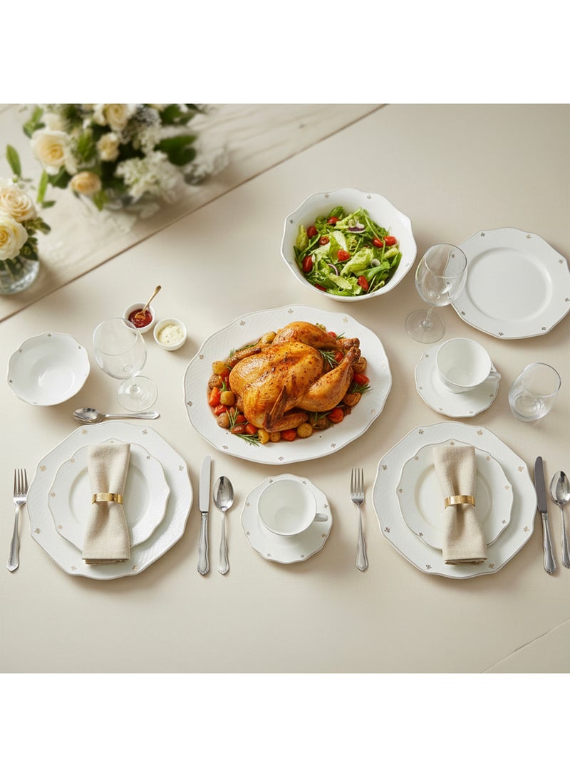 Shallow SAFY 32-Pc New Bone China Dinner Set for 6 People - White with Gold-Plated Border, Elegant Crockery for Daily Use,Hosting,Ramadan,Eid&Festive Dining,Plates,Bowls,Oval Plate,tea cup - Image 5