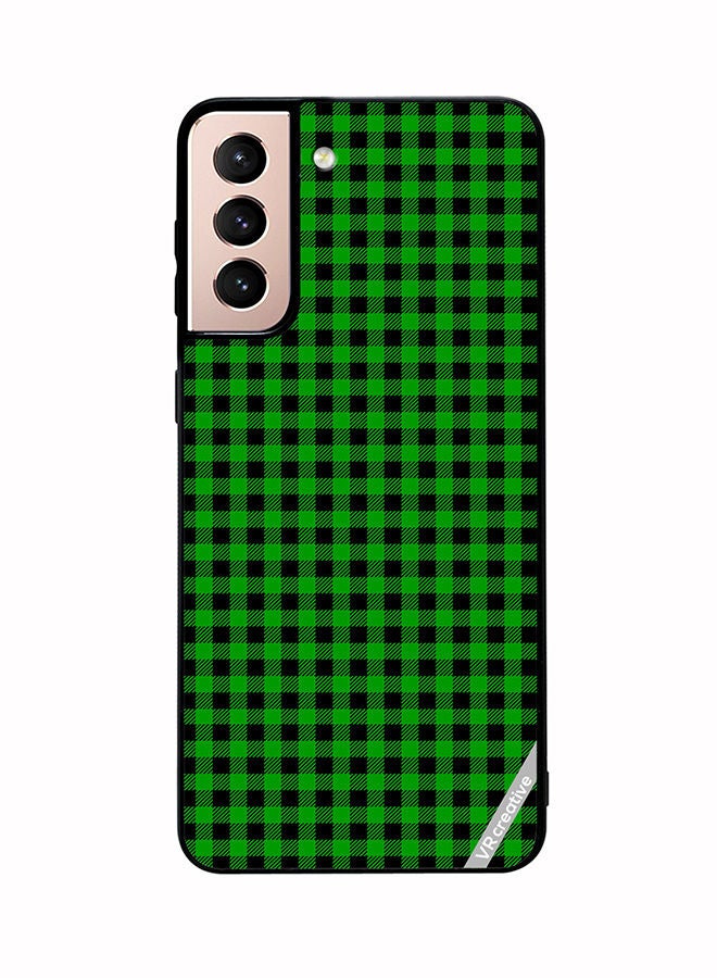 VR CREATIVE Protective Case Cover For Samsung Galaxy S21 5G Green And Black Buffalo Plaid Texture Checkered Seamless Pattern Design Multicolour - Image 1