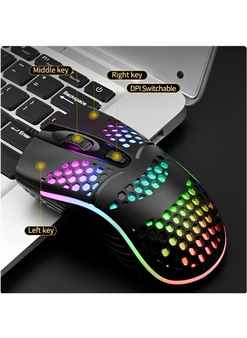 70g Honeycomb Ultra-Light Gaming Mouse - 16.8M RGB Ergonomic Design | 1000 DPI Multi-Surface Tracking | Plug & Play Win/Mac - Image 3