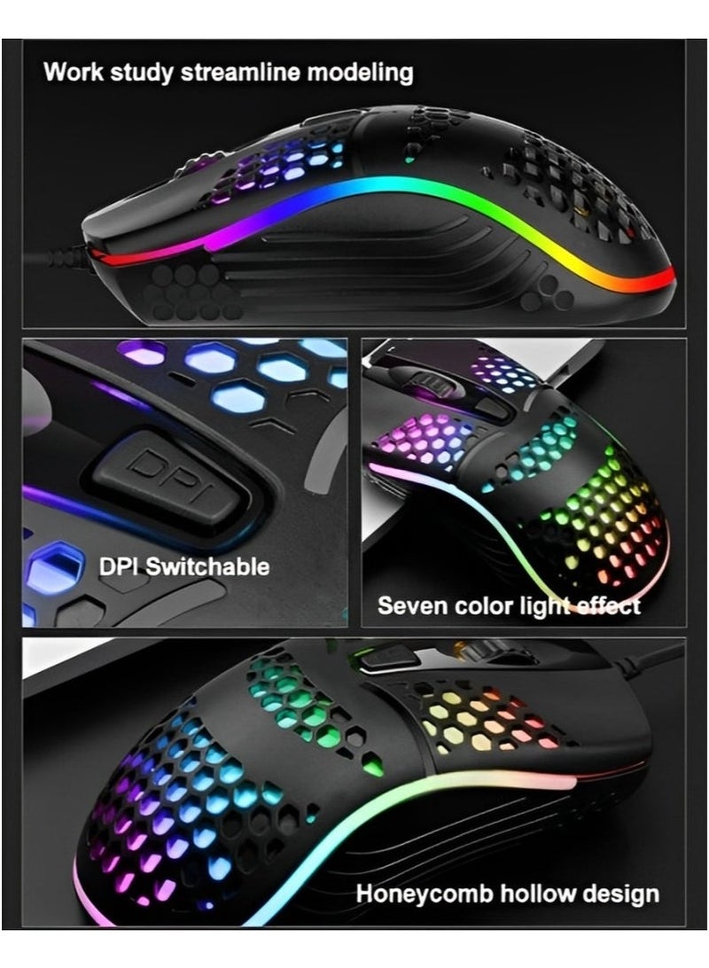 70g Honeycomb Ultra-Light Gaming Mouse - 16.8M RGB Ergonomic Design | 1000 DPI Multi-Surface Tracking | Plug & Play Win/Mac - Image 4