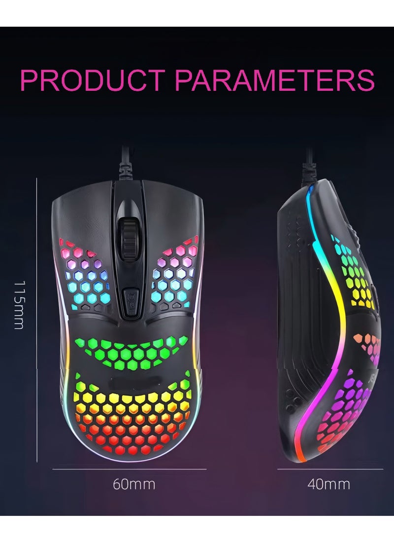 70g Honeycomb Ultra-Light Gaming Mouse - 16.8M RGB Ergonomic Design | 1000 DPI Multi-Surface Tracking | Plug & Play Win/Mac - Image 2
