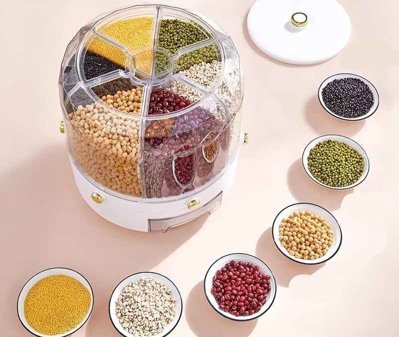 Cereal Storage Container 6 Sections with Practical Bottom Dispenser, Kitchen Organizer Box, Elegant Round Design, Suitable for Storing Various Grains and Space Saving - Image 5