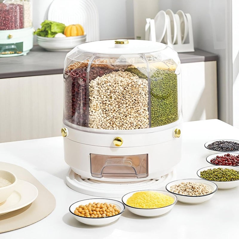 Cereal Storage Container 6 Sections with Practical Bottom Dispenser, Kitchen Organizer Box, Elegant Round Design, Suitable for Storing Various Grains and Space Saving - Image 2