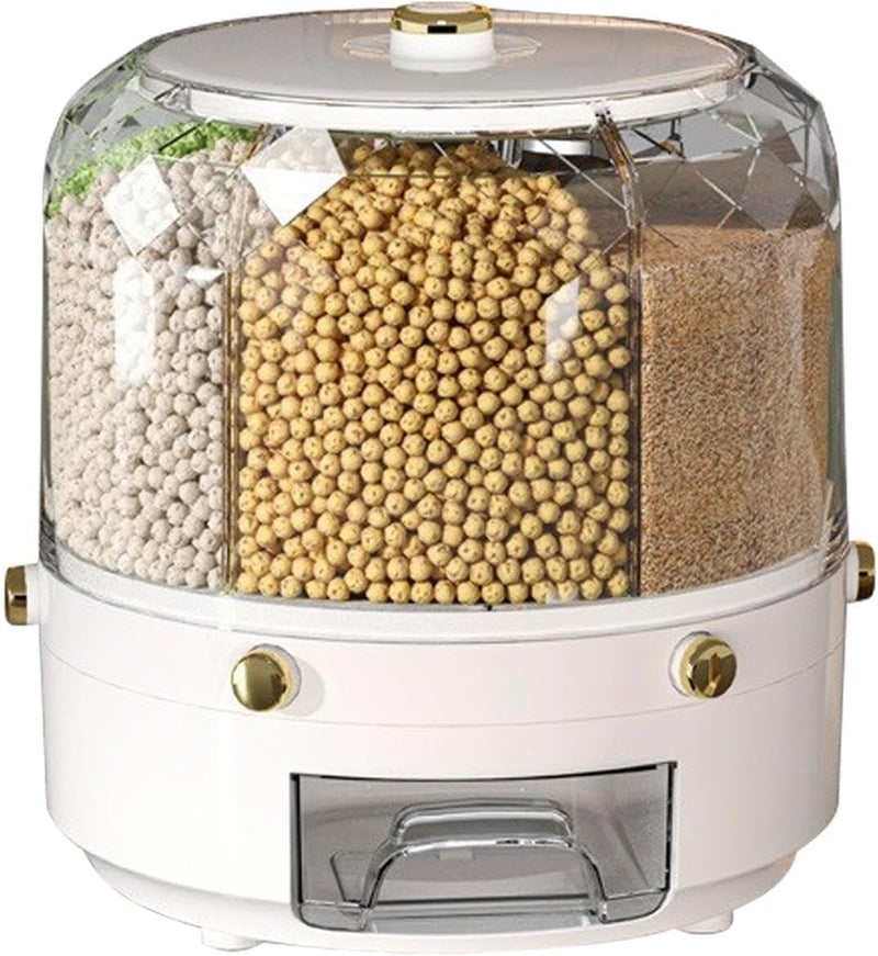 Cereal Storage Container 6 Sections with Practical Bottom Dispenser, Kitchen Organizer Box, Elegant Round Design, Suitable for Storing Various Grains and Space Saving - Image 1