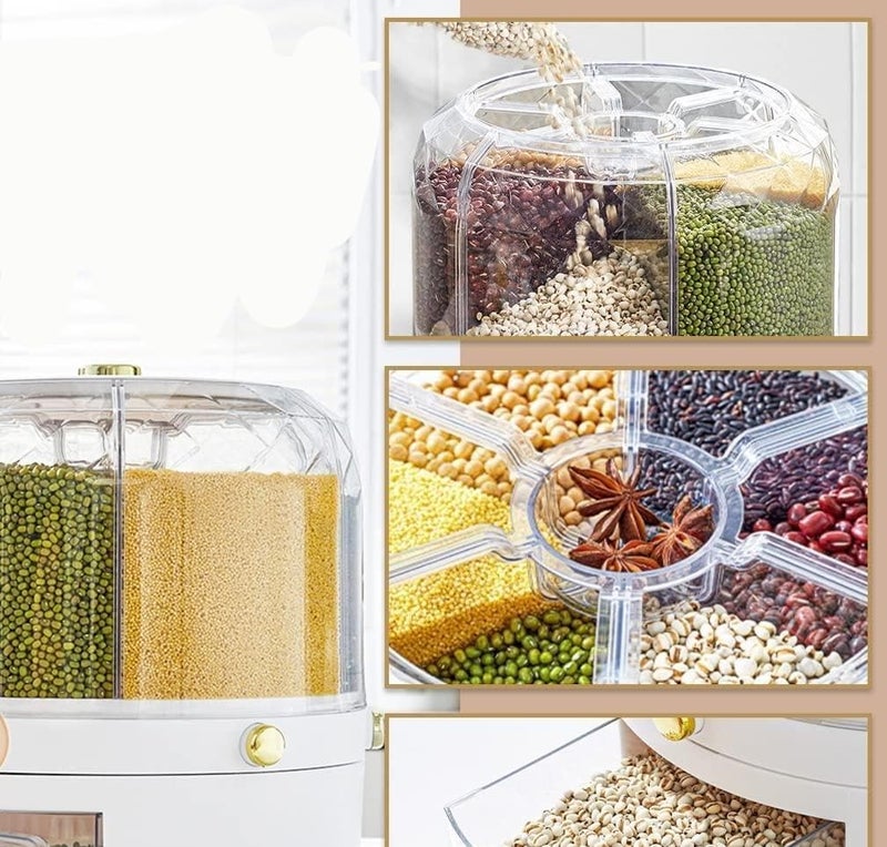 Cereal Storage Container 6 Sections with Practical Bottom Dispenser, Kitchen Organizer Box, Elegant Round Design, Suitable for Storing Various Grains and Space Saving - Image 3