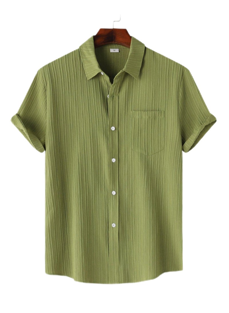 Latest men's short-sleeved shirts summer men's solid color lapel short-sleeved shirts - Image 1