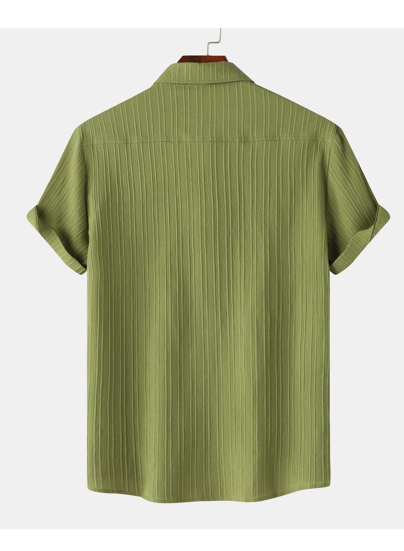 Latest men's short-sleeved shirts summer men's solid color lapel short-sleeved shirts - Image 2