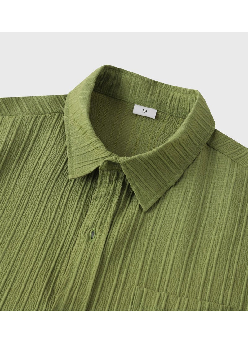 Latest men's short-sleeved shirts summer men's solid color lapel short-sleeved shirts - Image 4