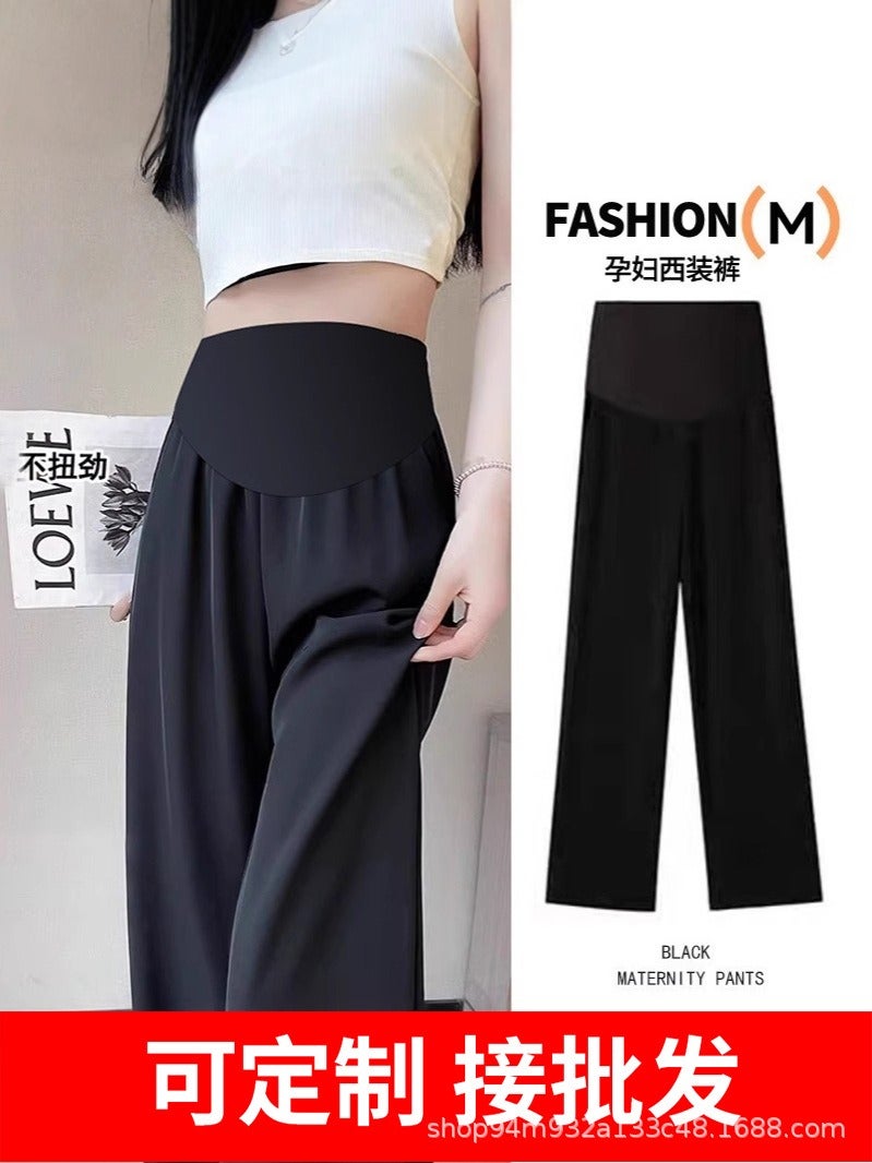 Chang Jia Zhi Xiao Maternity Wide-Leg Suit Trousers – Stretchable, Non-Tightening, Supportive, Thin, Spring/Summer, 7/8 & Full Length - Image 1